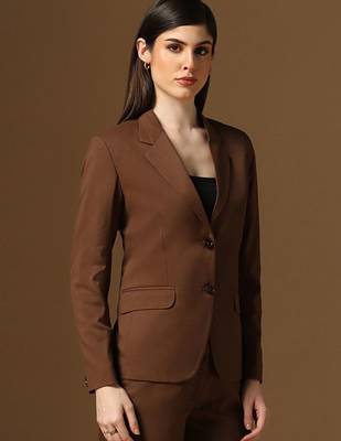 Coffee brown single-breasted notched lapel collar formal blazer 5