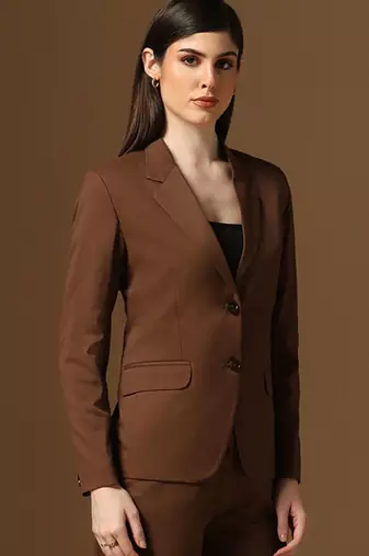 Coffee brown single-breasted notched lapel collar formal blazer