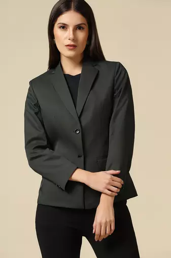 Women dark green single breasted blazer