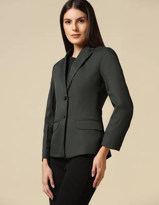 Women dark green single breasted blazer 2