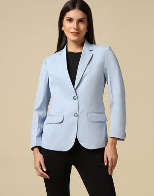 Women ice blue single breasted blazer 1
