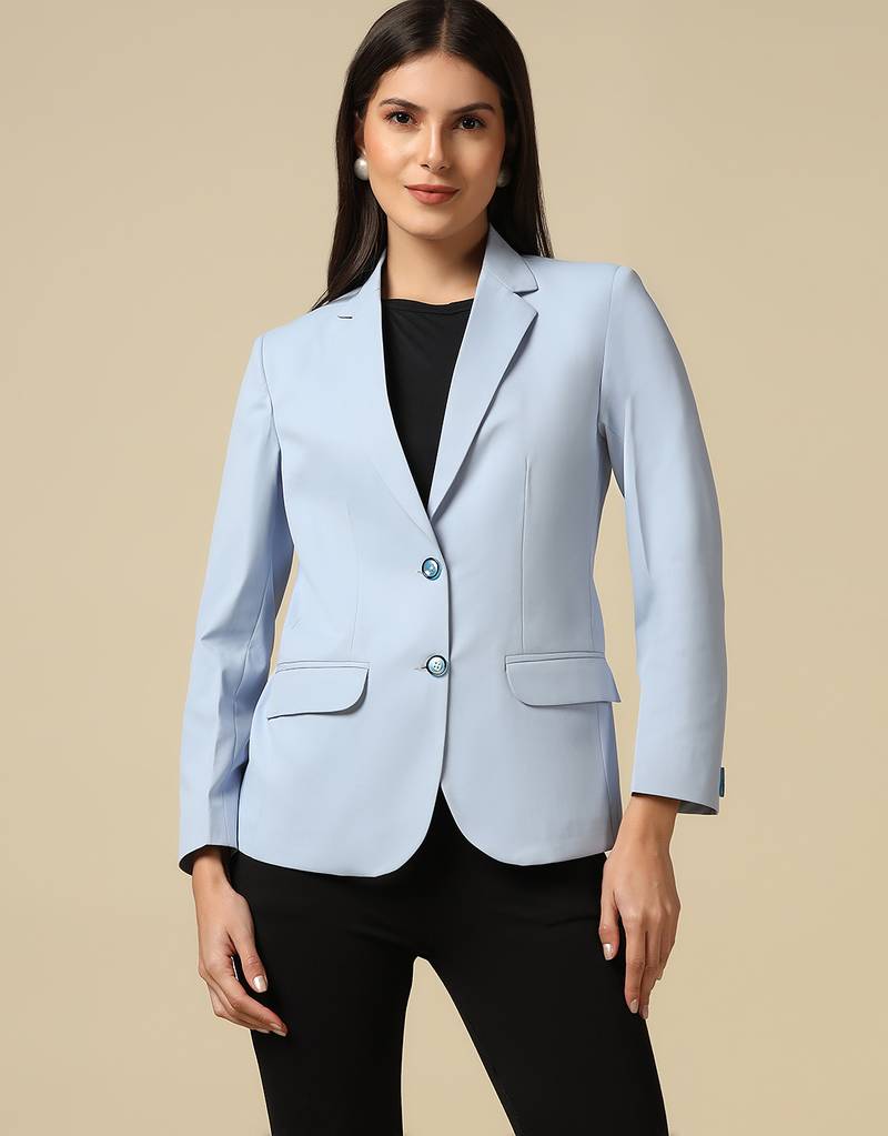 Women ice blue single breasted blazer