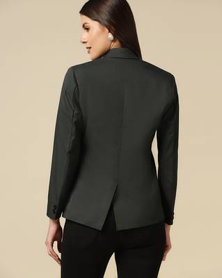 Women dark green single breasted blazer 3