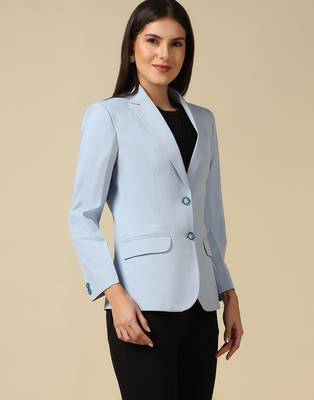 Women ice blue single breasted blazer 2