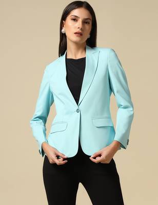 Women sky blue single breasted blazer 1