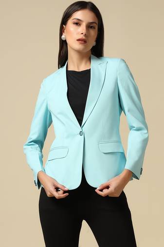 Women sky blue single breasted blazer
