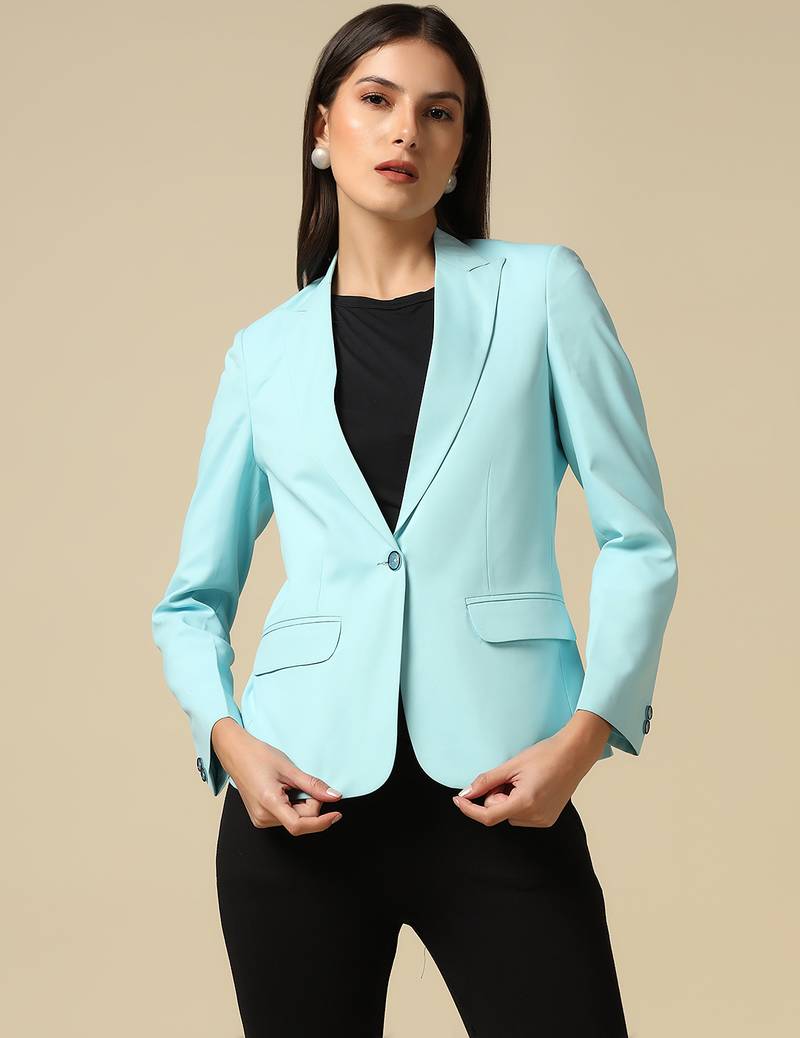Women sky blue single breasted blazer