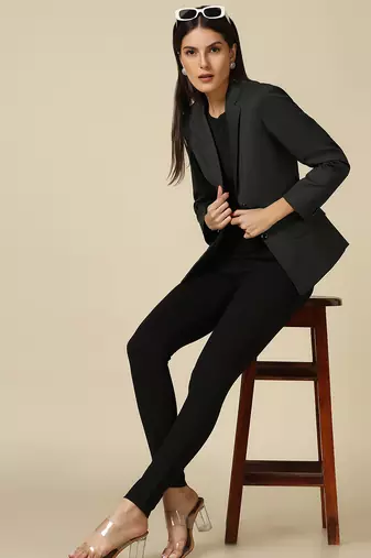 Women dark green single breasted blazer