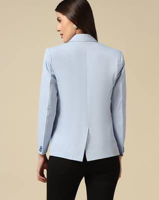 Women ice blue single breasted blazer 3