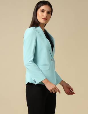 Women sky blue single breasted blazer 2