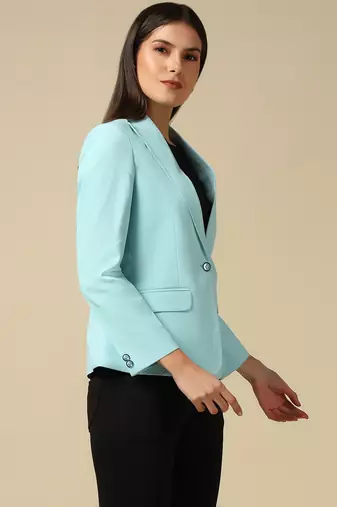 Women sky blue single breasted blazer