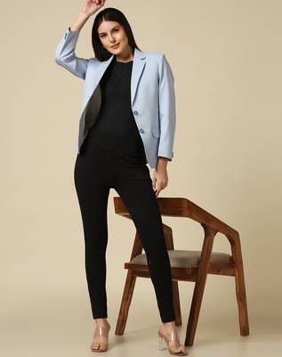 Women ice blue single breasted blazer 4