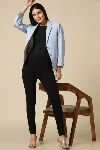 Women ice blue single breasted blazer