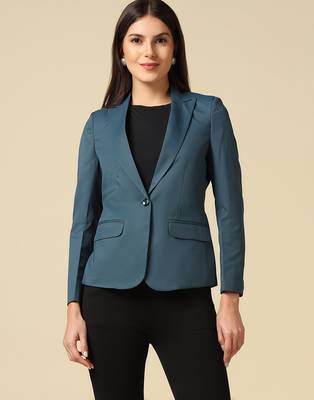 Women blue single breasted blazer 1