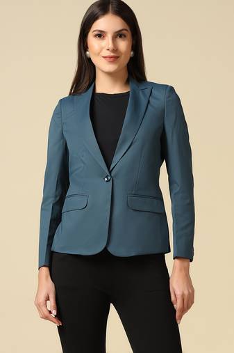 Women blue single breasted blazer
