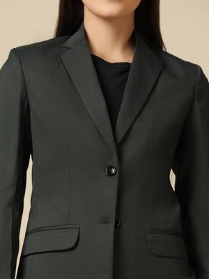 Women dark green single breasted blazer 5