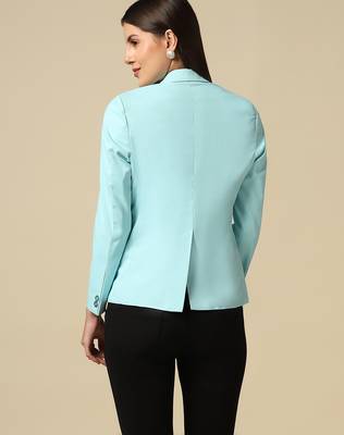Women sky blue single breasted blazer 3