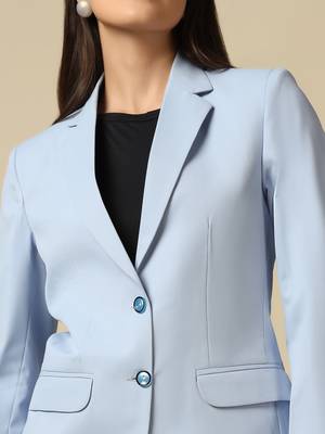 Women ice blue single breasted blazer 5