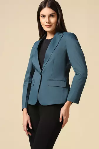 Women blue single breasted blazer