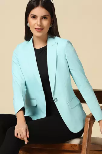 Women sky blue single breasted blazer