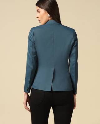 Women blue single breasted blazer 3