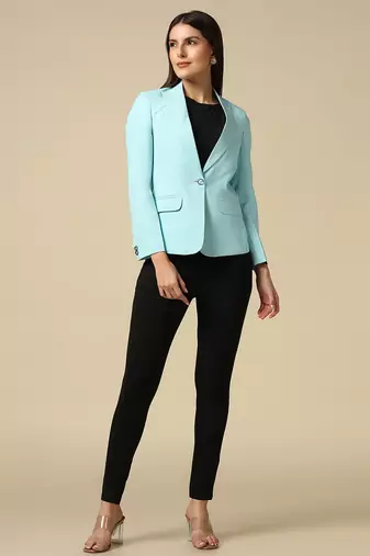 Women sky blue single breasted blazer