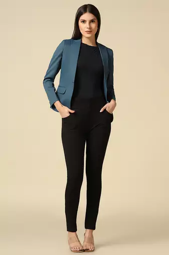 Women blue single breasted blazer