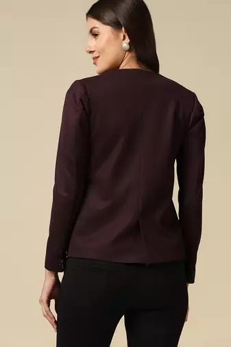 Women maroon single breasted blazer