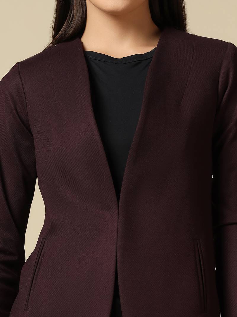 Women maroon single breasted blazer