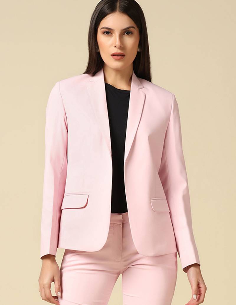 Women pink single breasted blazer