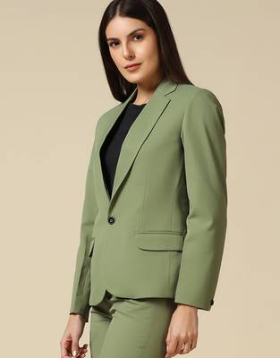 Women leaf green single breasted blazer 2