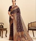 Wine zari work  silk blend saree with blouse