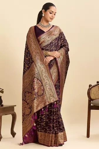 Wine zari work  silk blend saree with blouse
