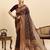 Brown zari work silk blend saree with blouse