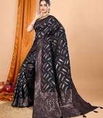 Black zari work border pure silk saree with blouse