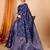 Navy blue zari work border pure silk saree with blouse