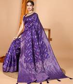 Purple zari work border pure silk saree with blouse