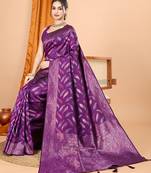 Wine zari work border pure silk saree with blouse
