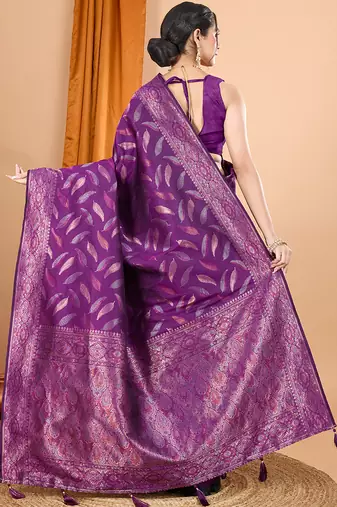 Wine zari work border pure silk saree with blouse