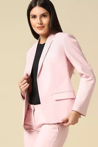 Women pink single breasted blazer