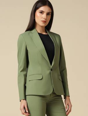 Women leaf green single breasted blazer 3