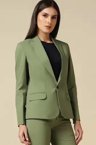Women leaf green single breasted blazer
