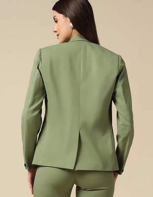 Women leaf green single breasted blazer 4