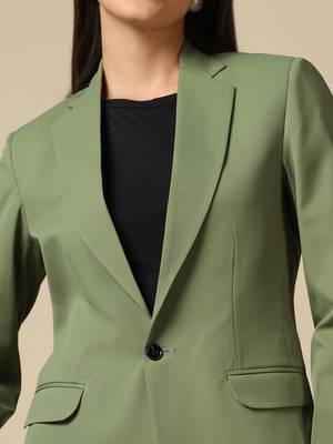 Women leaf green single breasted blazer 5