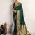 dark green golden zari border silk blend saree with blouse