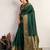 dark green golden zari border silk blend saree with blouse