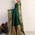 dark green golden zari border silk blend saree with blouse