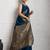 teal blue golden zari border silk blend saree with blouse