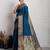teal blue golden zari border silk blend saree with blouse
