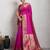 rani pink golden zari border silk blend saree with blouse